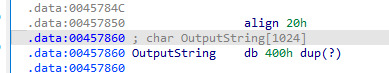 IDA showing OutputString array